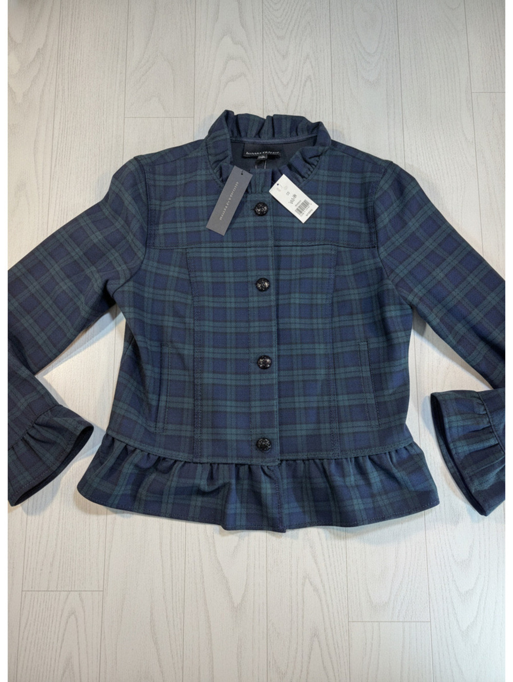 Banana Republic Women's Plaid Jacket with Ruffle Hem Size 10